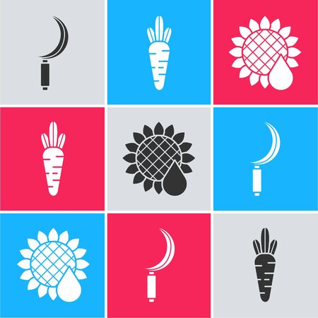 Set Sickle, Carrot and Sunflower icon. Vectorのイラスト素材