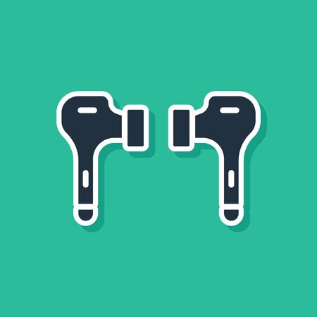 Blue Air headphones icon icon isolated on green background. Holder wireless in case earphones garniture electronic gadget. Vector Illustrationのイラスト素材