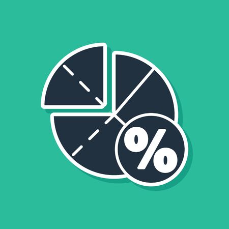 Blue Graph, schedule, chart, diagram, infographic, pie graph icon isolated on green background.  Vector Illustrationのイラスト素材