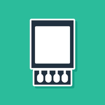 Blue Open matchbox and matches icon isolated on green background. Vector Illustrationのイラスト素材