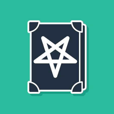 Blue Ancient magic book with alchemy recipes and mystic spells and enchantments icon isolated on green background. Vector Illustrationのイラスト素材