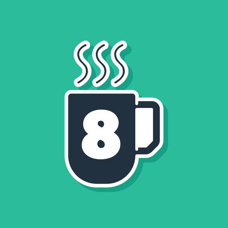Blue Coffee cup with 8 March icon isolated on green background. Tea cup. Hot drink coffee. International Happy Women Day. Vector Illustrationのイラスト素材