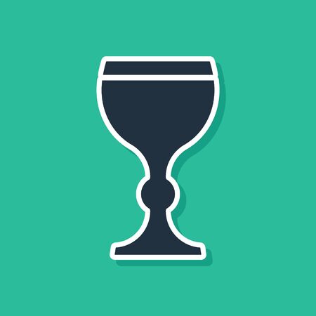 Blue Wine glass icon isolated on green background. Wineglass icon. Goblet symbol. Glassware sign. Happy Easter. Vector Illustrationのイラスト素材