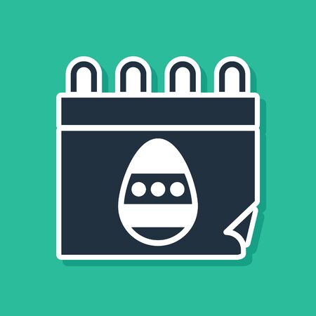 Blue Calendar with Easter egg icon isolated on green background. Spring Christian Holiday symbol. Vector Illustrationのイラスト素材