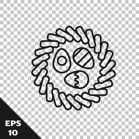 Black line Easter egg in a wicker nest icon isolated on transparent background. Happy Easter. Vector Illustrationのイラスト素材