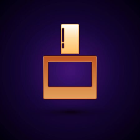 Gold Aftershave icon isolated on dark blue background. Cologne spray icon. Male perfume bottle. Vector Illustrationのイラスト素材