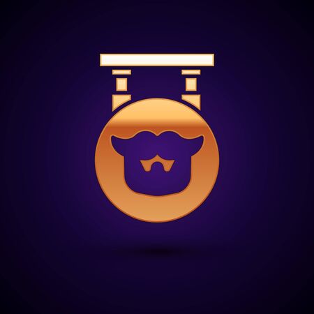 Gold Barbershop icon isolated on dark blue background. Hairdresser signboard. Vector Illustrationのイラスト素材