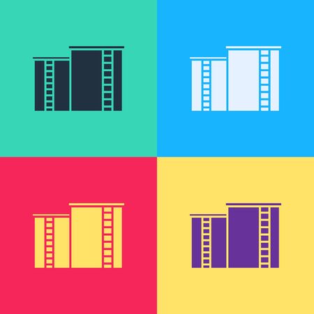 Pop art Oil and gas industrial factory building icon isolated on color background.  Vector Illustrationのイラスト素材