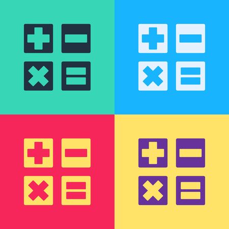 Pop art Calculator icon isolated on color background. Accounting symbol. Business calculations mathematics education and finance. Vector Illustrationのイラスト素材