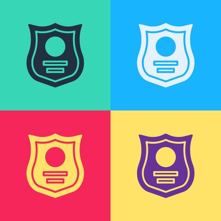 Pop art Police badge icon isolated on color background. Sheriff badge sign.  Vector Illustrationのイラスト素材