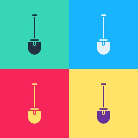 Pop art Shovel icon isolated on color background. Gardening tool. Tool for horticulture, agriculture, farming.  Vector Illustrationのイラスト素材