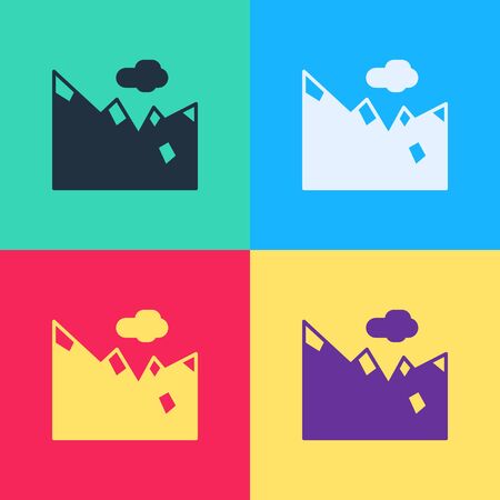 Pop art Mountains icon isolated on color background. Symbol of victory or success concept.  Vector Illustrationのイラスト素材