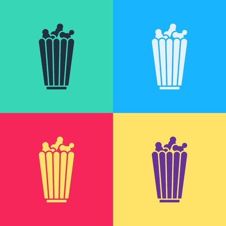 Pop art Popcorn in cardboard box icon isolated on color background. Popcorn bucket box.  Vector Illustrationのイラスト素材