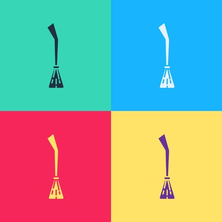 Pop art Witches broom icon isolated on color background. Happy Halloween party.  Vector Illustrationのイラスト素材