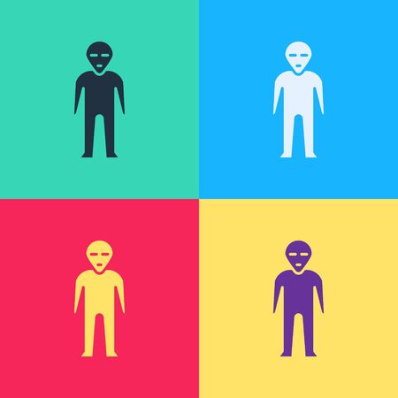 Pop art Alien icon isolated on color background. Extraterrestrial alien face or head symbol. Vector Illustrationのイラスト素材