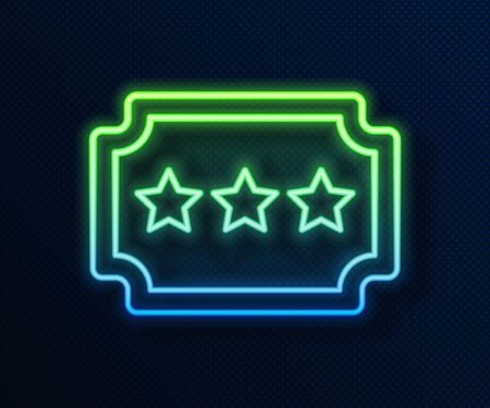 Glowing neon line Ticket icon isolated on blue background. Amusement park.  Vector Illustrationのイラスト素材
