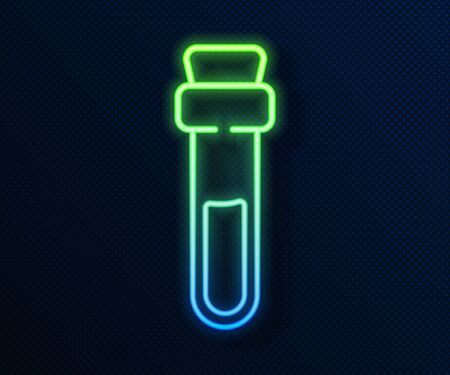 Glowing neon line Bottle with love potion icon isolated on blue background. Valentines day symbol.  Vector Illustrationのイラスト素材