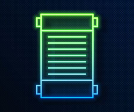 Glowing neon line Decree, paper, parchment, scroll icon icon isolated on blue background. Vector Illustrationのイラスト素材