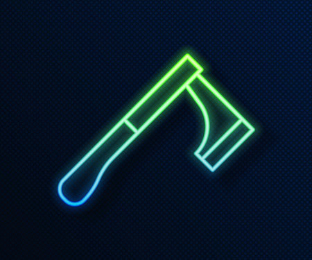 Glowing neon line Wooden axe icon isolated on blue background. Lumberjack axe. Vector Illustrationのイラスト素材