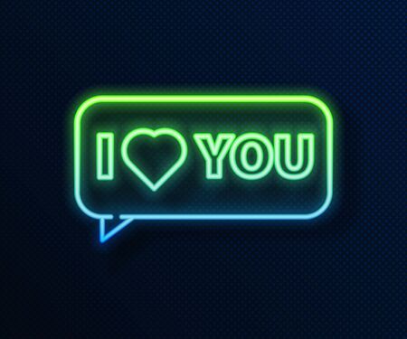 Glowing neon line Speech bubble with text I love you icon isolated on blue background. 8 March. International Happy Women Day.  Vector Illustrationのイラスト素材