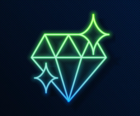 Glowing neon line Diamond icon isolated on blue background. Jewelry symbol. Gem stone. 8 March....