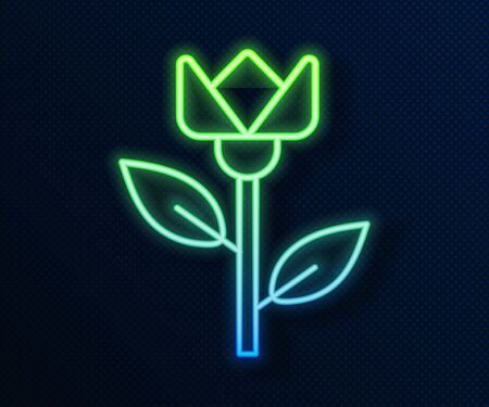 Glowing neon line Flower tulip icon isolated on blue background.  Vector Illustrationのイラスト素材
