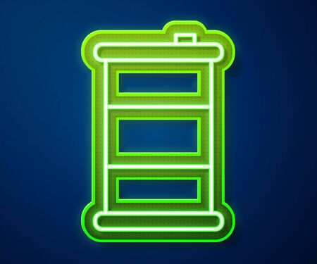 Glowing neon line Barrel oil icon isolated on blue background.  Vector Illustrationのイラスト素材