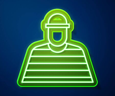 Glowing neon line Prisoner icon isolated on blue background. Vector Illustrationのイラスト素材