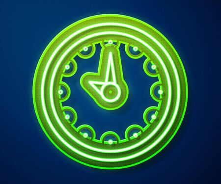 Glowing neon line Clock icon isolated on blue background. Time symbol. Vector Illustrationのイラスト素材