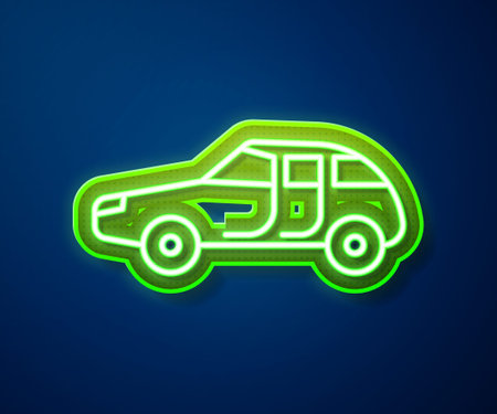 Glowing neon line Car icon isolated on blue background. Vector Illustrationのイラスト素材