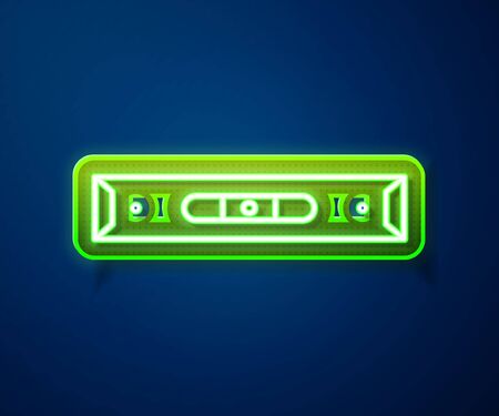 Glowing neon line Construction bubble level icon isolated on blue background. Waterpas, measuring instrument, measuring equipment. Vector Illustrationのイラスト素材