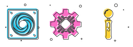Set Computer cooler, Processor and Gamepad icon. Vector