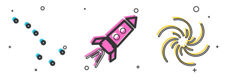 Set Great Bear constellation, Rocket ship with fire and Black hole icon. Vector