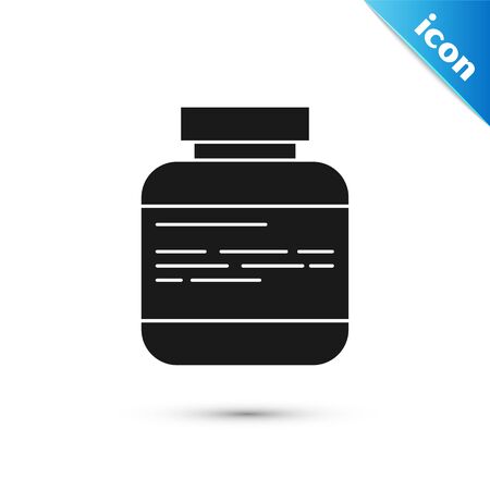 Grey Medicine bottle and pills icon isolated on white background. Medical drug package for tablet, vitamin, antibiotic, aspirin. Vector Illustrationのイラスト素材