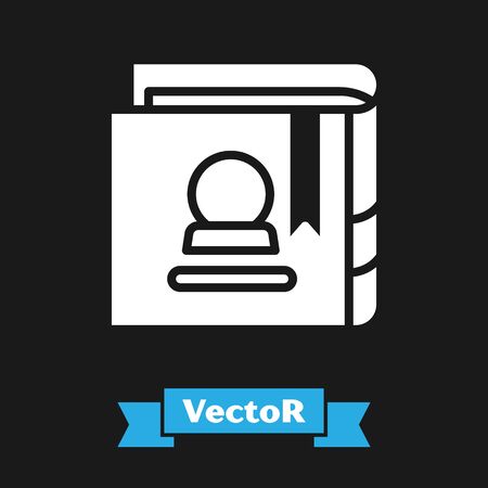 White Ancient magic book with alchemy recipes and mystic spells and enchantments icon isolated on black background. Vector Illustrationのイラスト素材