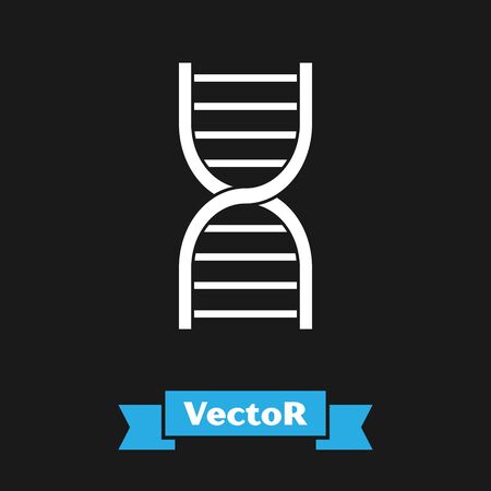 White DNA symbol icon isolated on black background. Vector Illustrationのイラスト素材