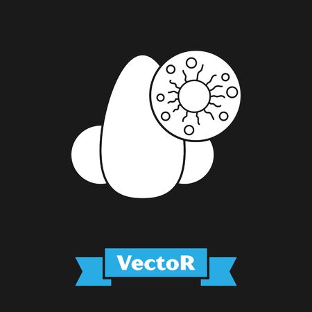 White Runny nose and virus icon isolated on black background. Rhinitis symptoms, treatment. Nose and sneezing. Nasal diseases. Vector Illustrationのイラスト素材