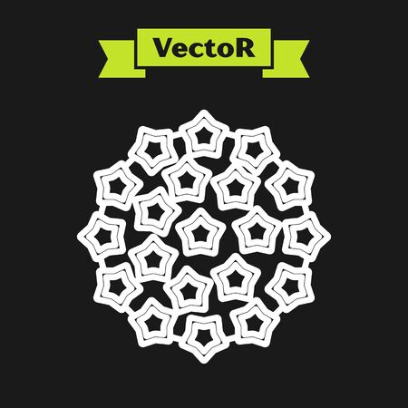 White line Virus icon isolated on black background. Corona virus 2019-nCoV. Bacteria and germs, cell cancer, microbe, fungi. Vector Illustrationのイラスト素材