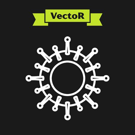 White line Virus icon isolated on black background. Corona virus 2019-nCoV. Bacteria and germs, cell cancer, microbe, fungi. Vector Illustrationのイラスト素材