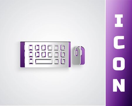 Paper cut Computer keyboard and mouse icon isolated on grey background. PC component sign. Paper art style. Vector Illustrationのイラスト素材