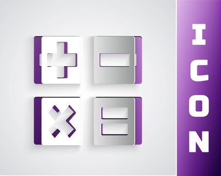 Paper cut Calculator icon isolated on grey background. Accounting symbol. Business calculations mathematics education and finance. Paper art style. Vector Illustrationのイラスト素材