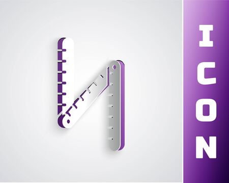 Paper cut Folding ruler icon isolated on grey background. Paper art style. Vector Illustrationのイラスト素材