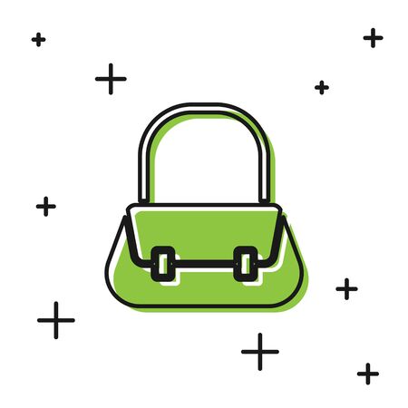 Black Handbag icon isolated on white background. Female handbag sign. Glamour casual baggage symbol.  Vector Illustrationのイラスト素材