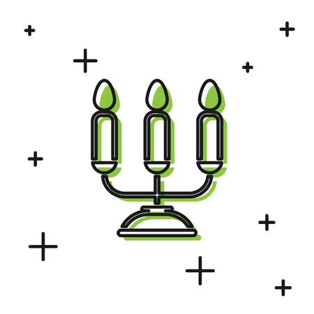 Black Candelabrum with three candlesticks icon isolated on white background. Vector Illustrationのイラスト素材