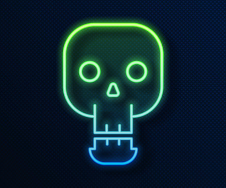 Glowing neon line Skull icon isolated on blue background. Happy Halloween party. Vector Illustrationのイラスト素材