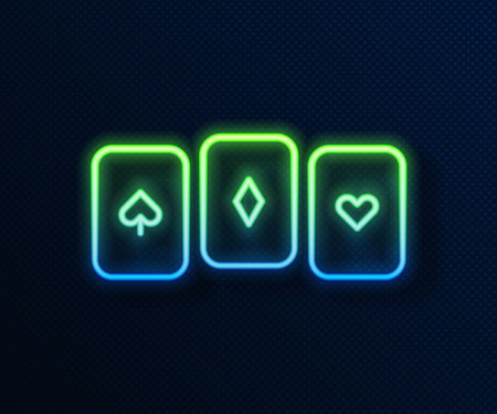 Glowing neon line Playing cards icon isolated on blue background. Casino gambling. Vector Illustrationのイラスト素材