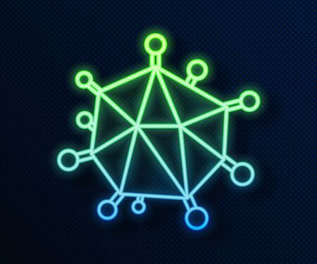 Glowing neon line Virus icon isolated on blue background. Corona virus 2019-nCoV. Bacteria and germs, cell cancer, microbe, fungi. Vector Illustrationのイラスト素材