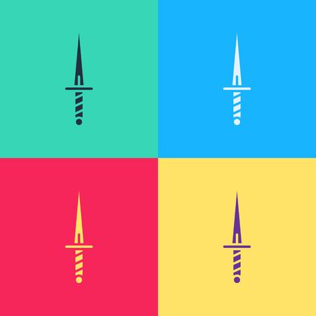 Pop art Dagger icon isolated on color background. Knife icon. Sword with sharp blade.  Vector Illustrationのイラスト素材