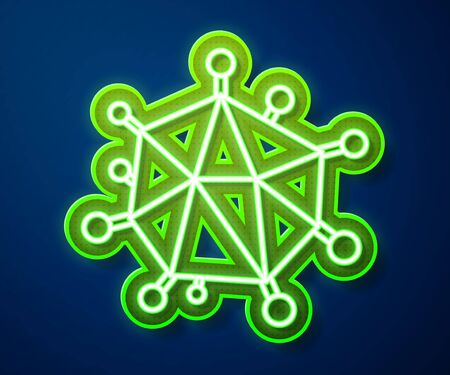 Glowing neon line Virus icon isolated on blue background. Corona virus 2019-nCoV. Bacteria and germs, cell cancer, microbe, fungi.  Vector Illustrationのイラスト素材