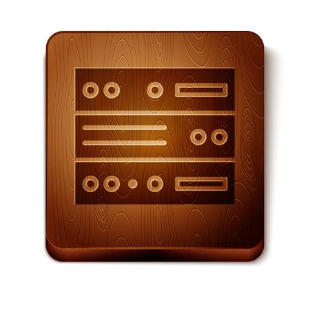 Brown Server, Data, Web Hosting icon isolated on white background. Wooden square button. Vector Illustrationのイラスト素材